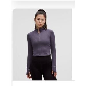 lululemon It's Rulu Ribbed Cropped Half Zip Nightfall Size 8